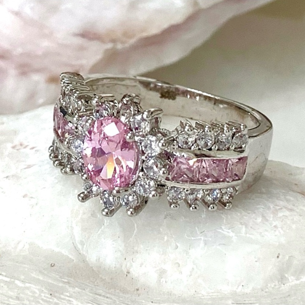 Sparkling Pink Zirconia Silver Ring